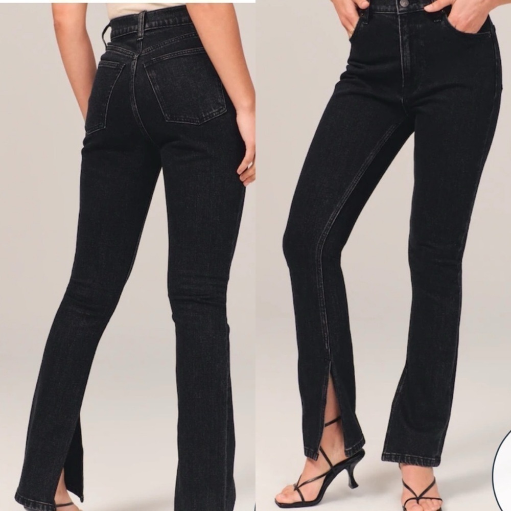 Abercrombie & Fitch Black High-Rise Flare Jeans with Front Slit